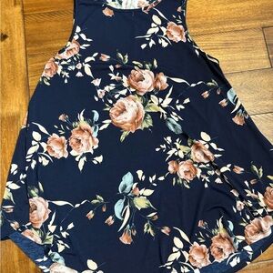 Bellamie Navy Floral Scoop Neck Tank - Peach Rose Accents